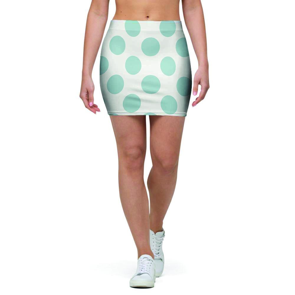 White and Teal Polka Dot Mini Skirt-grizzshop