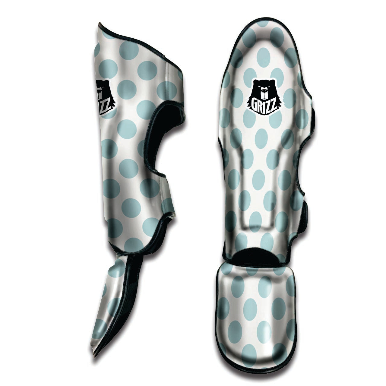 White and Teal Polka Dot Muay Thai Shin Guard-grizzshop