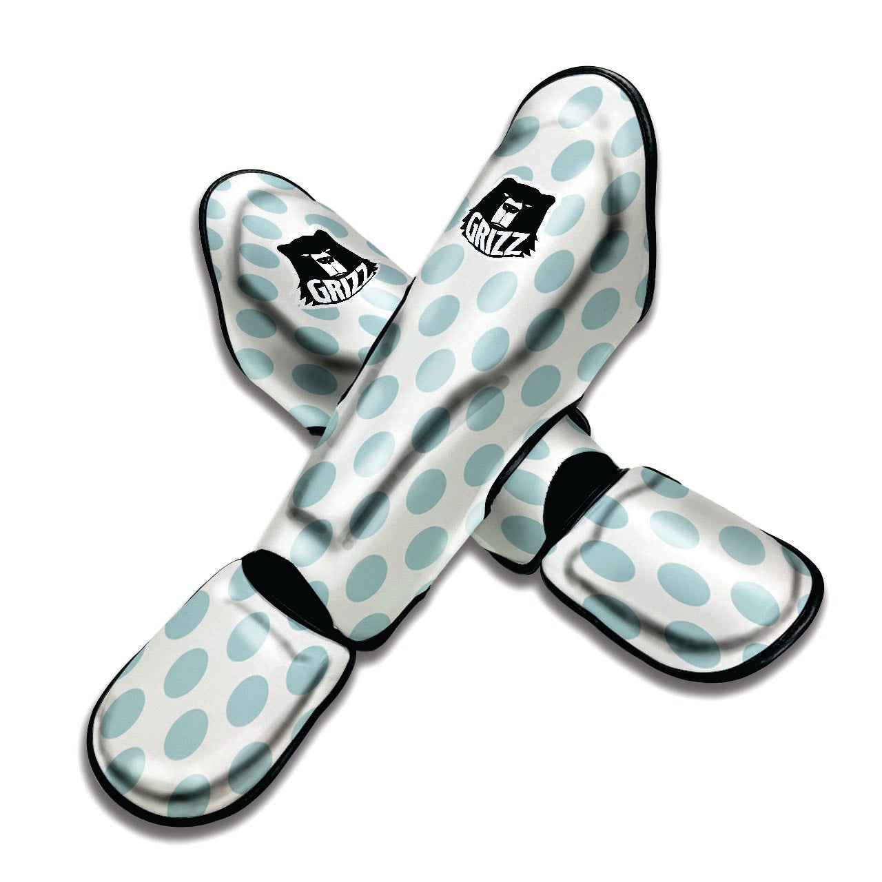 White and Teal Polka Dot Muay Thai Shin Guard-grizzshop