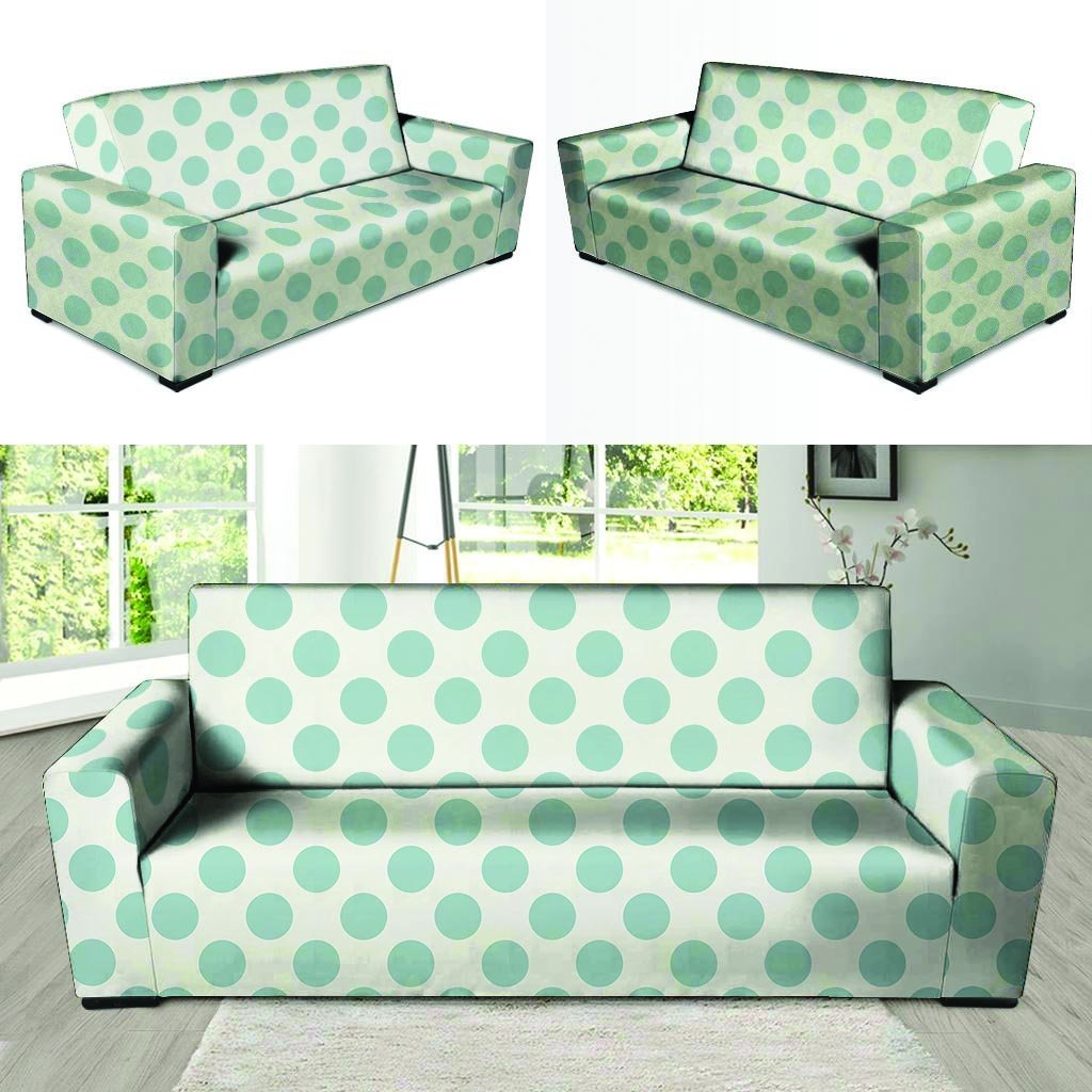 White and Teal Polka Dot Sofa Cover-grizzshop