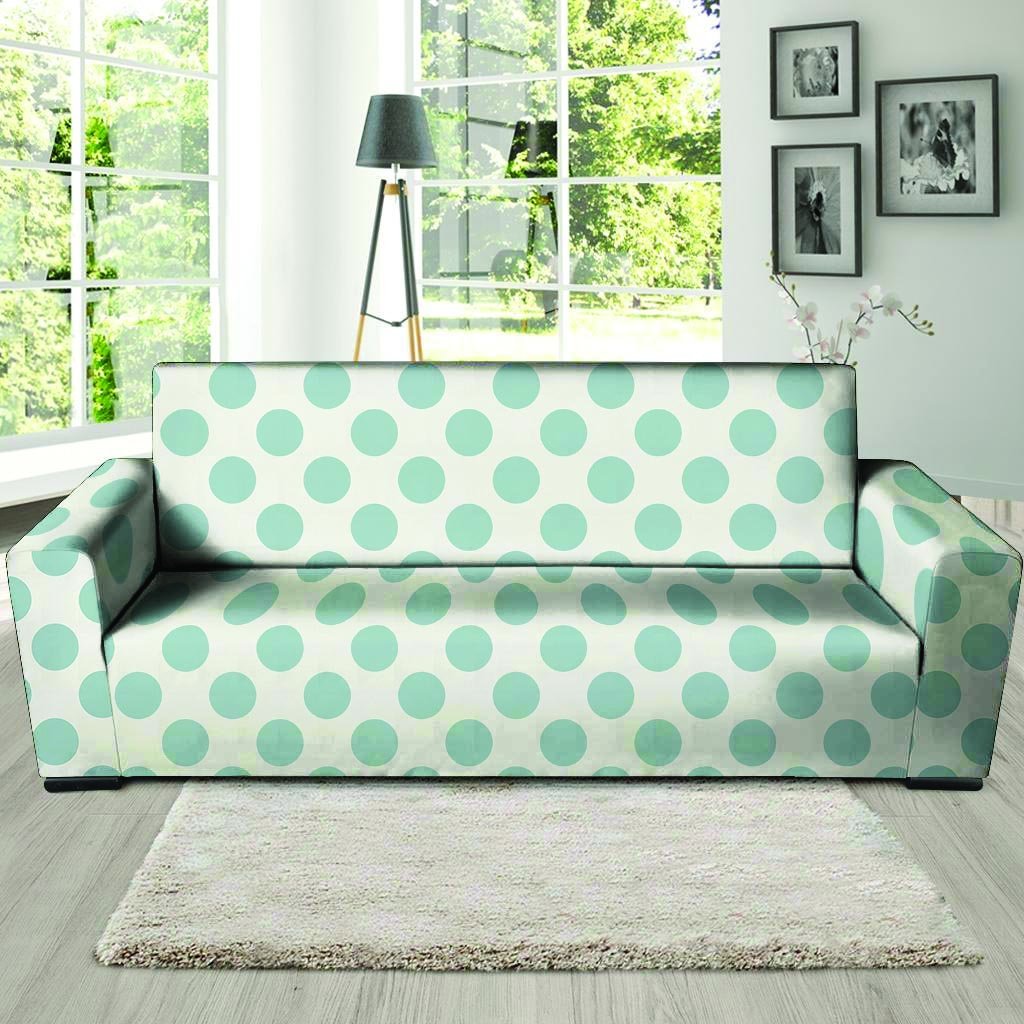 White and Teal Polka Dot Sofa Cover-grizzshop