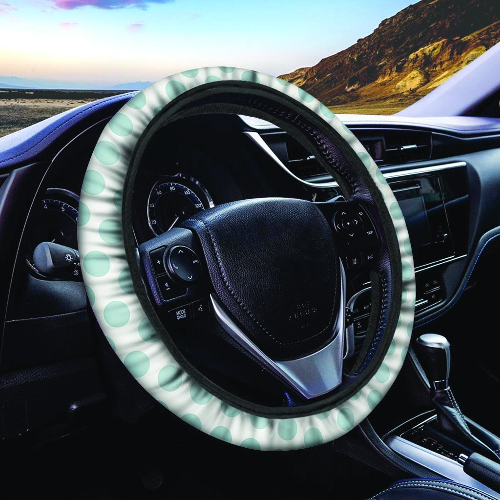 White and Teal Polka Dot Steering Wheel Cover-grizzshop