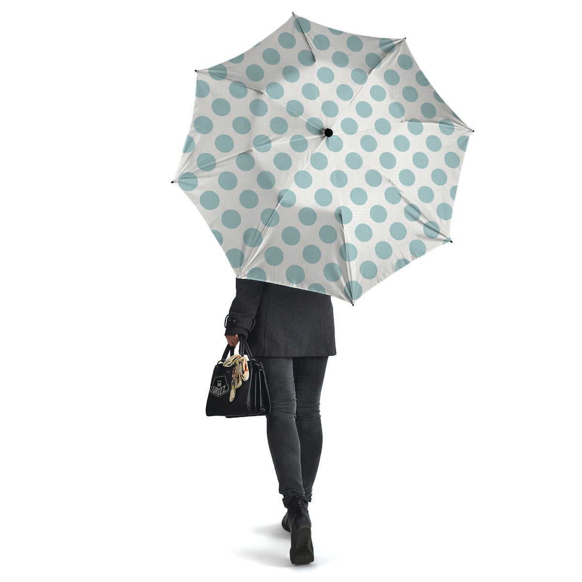 White and Teal Polka Dot Umbrella-grizzshop