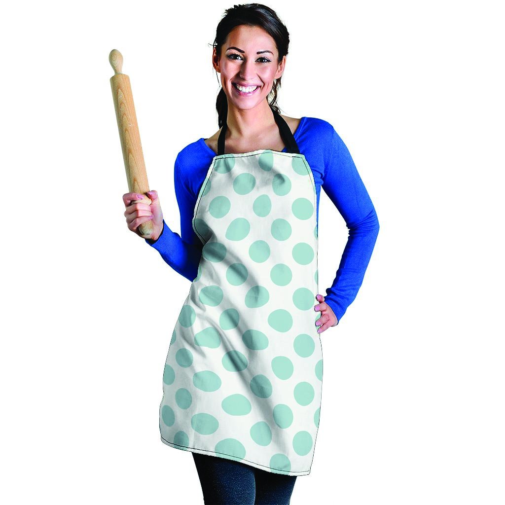 White and Teal Polka Dot Women's Apron-grizzshop