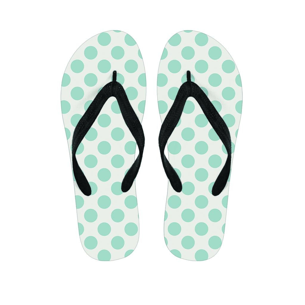 White and Teal Polka Dot Women's Flip Flops-grizzshop