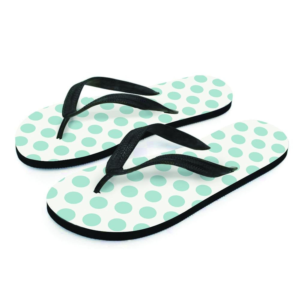 White and Teal Polka Dot Women's Flip Flops-grizzshop