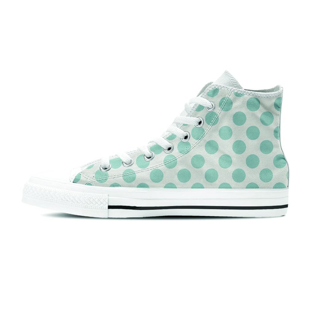 White and Teal Polka Dot Women's High Top Shoes-grizzshop