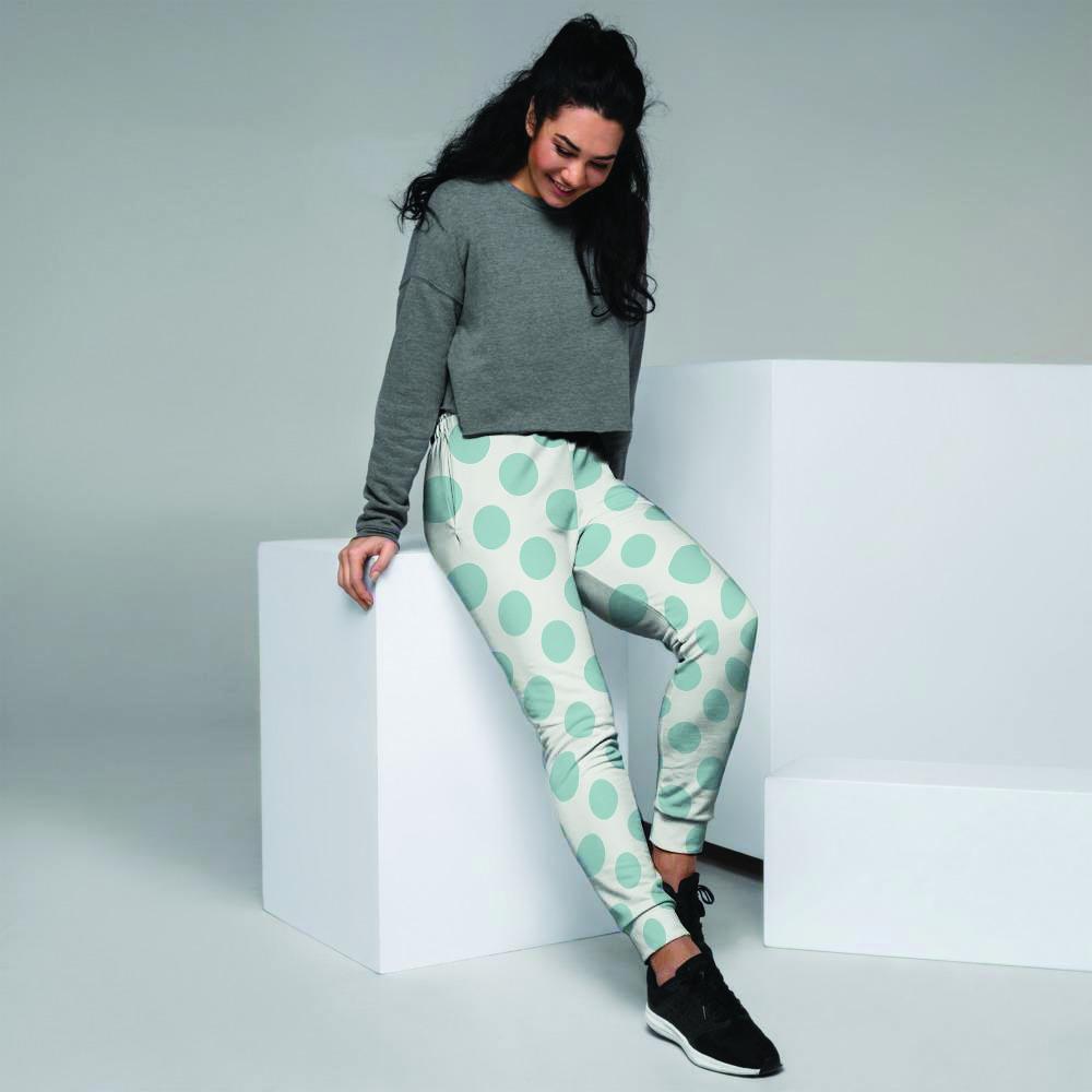 White and Teal Polka Dot Women's Joggers-grizzshop