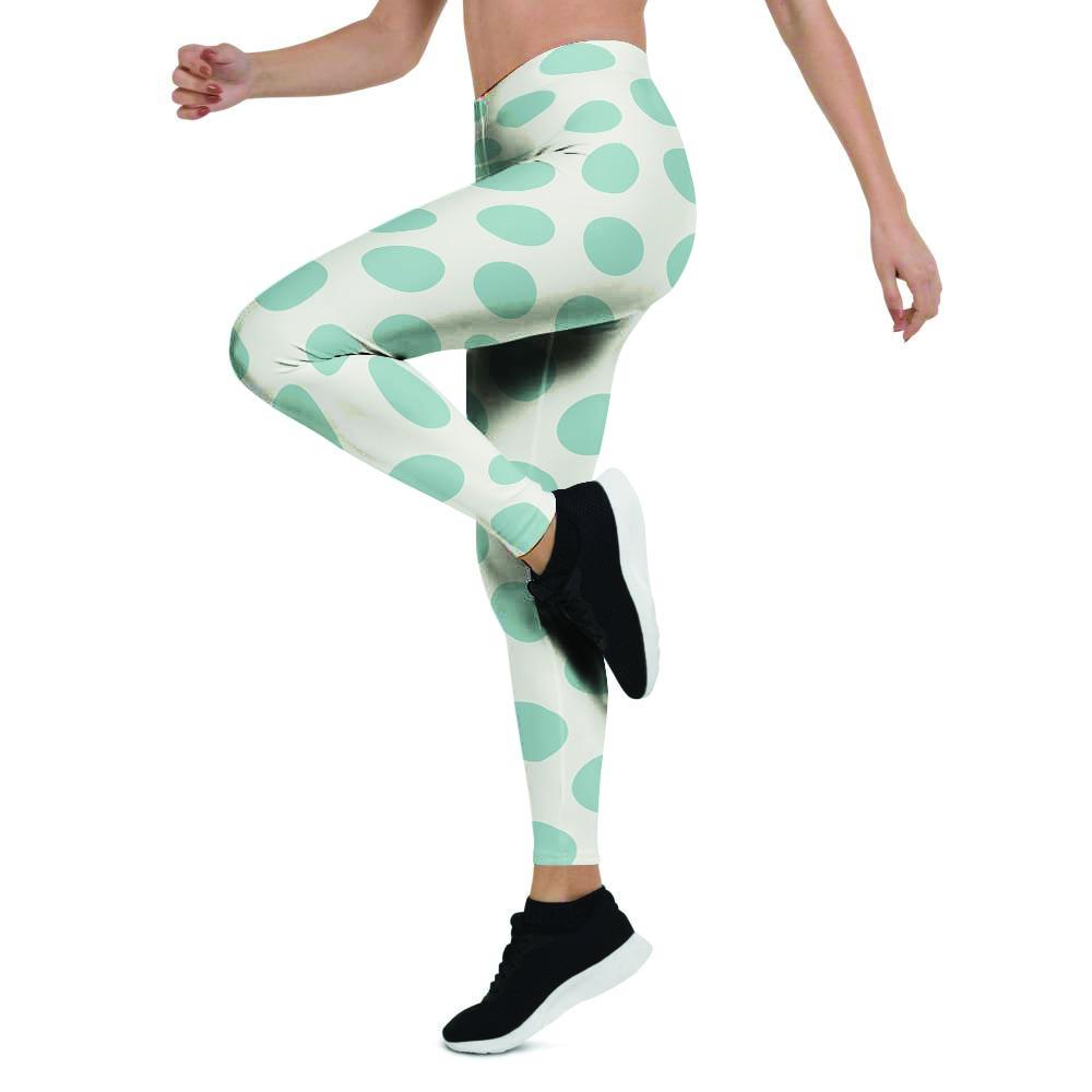 White and Teal Polka Dot Women's Leggings-grizzshop