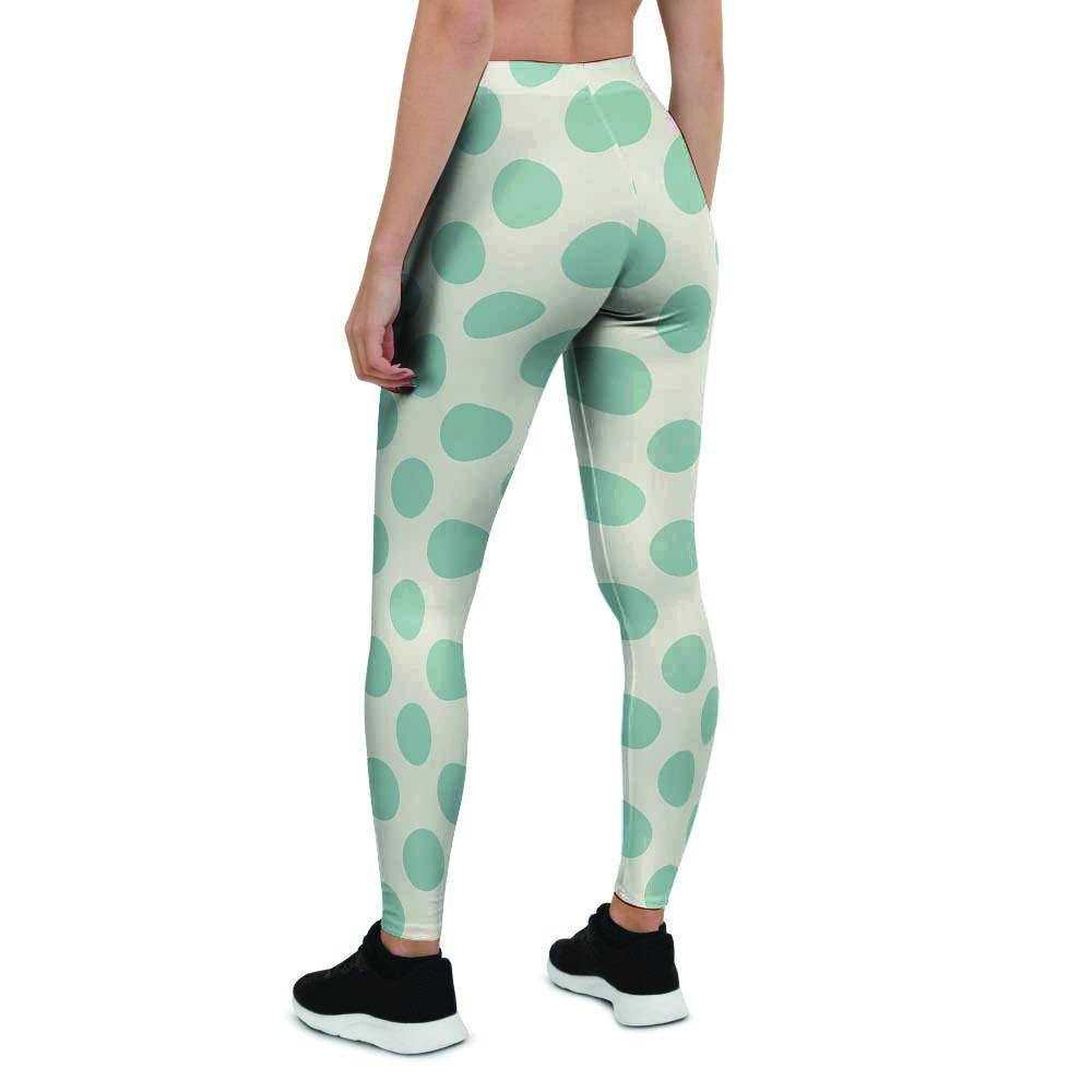 White and Teal Polka Dot Women's Leggings-grizzshop