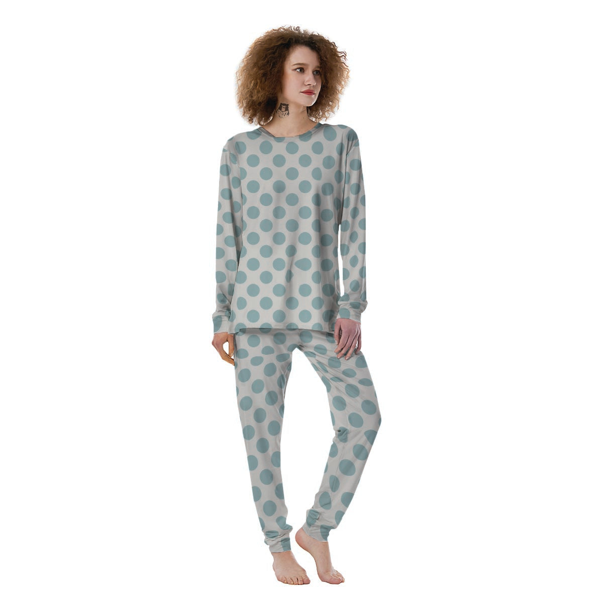 White and Teal Polka Dot Women's Pajamas-grizzshop