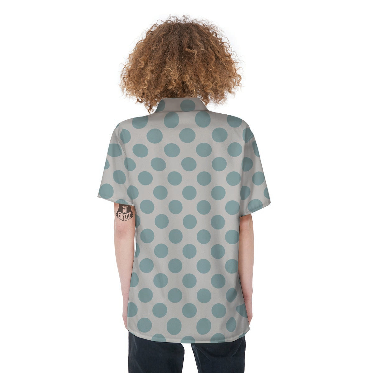 White and Teal Polka Dot Women's Short Sleeve Shirts-grizzshop