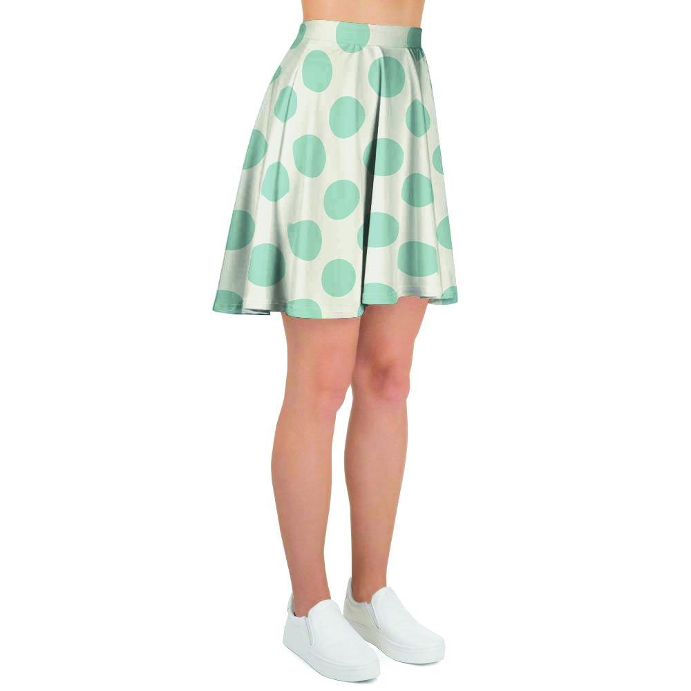 White and Teal Polka Dot Women's Skirt-grizzshop