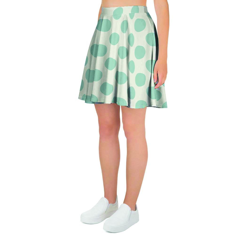 White and Teal Polka Dot Women's Skirt-grizzshop