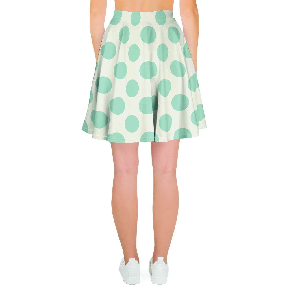 White and Teal Polka Dot Women's Skirt-grizzshop
