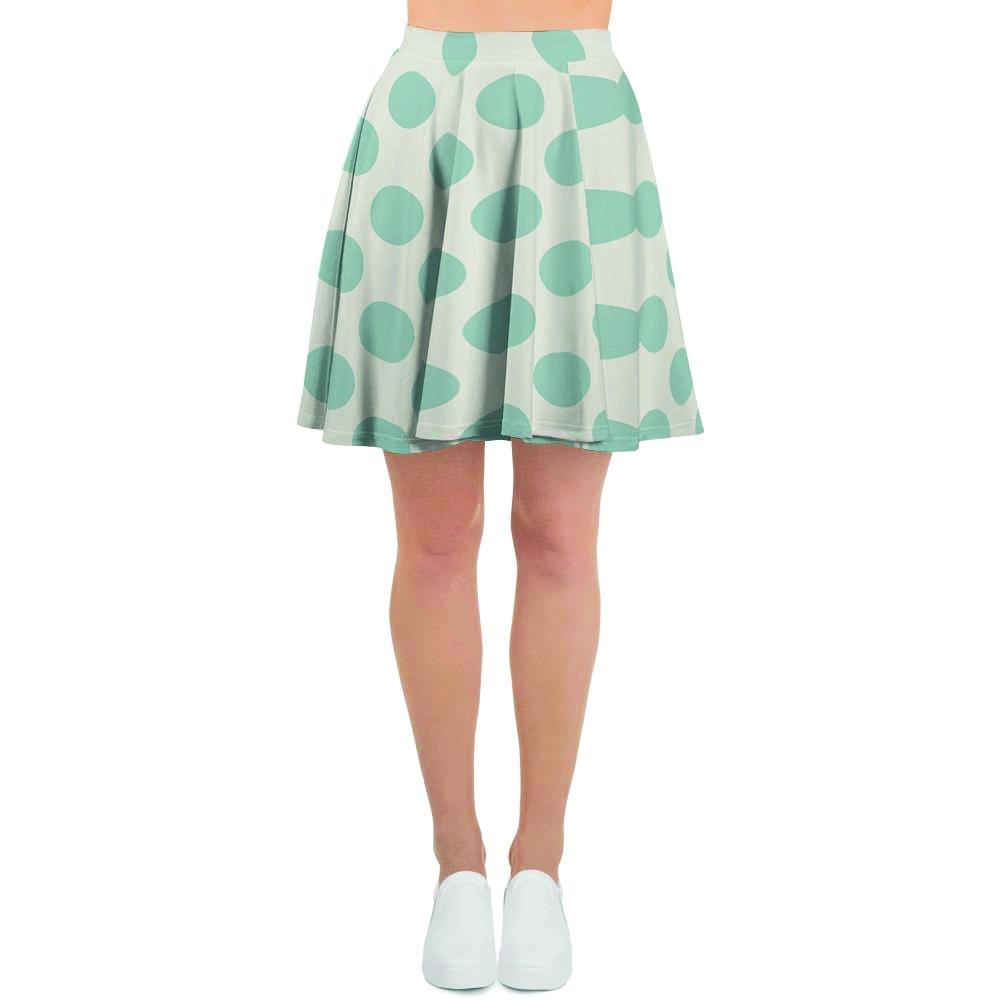 White and Teal Polka Dot Women's Skirt-grizzshop