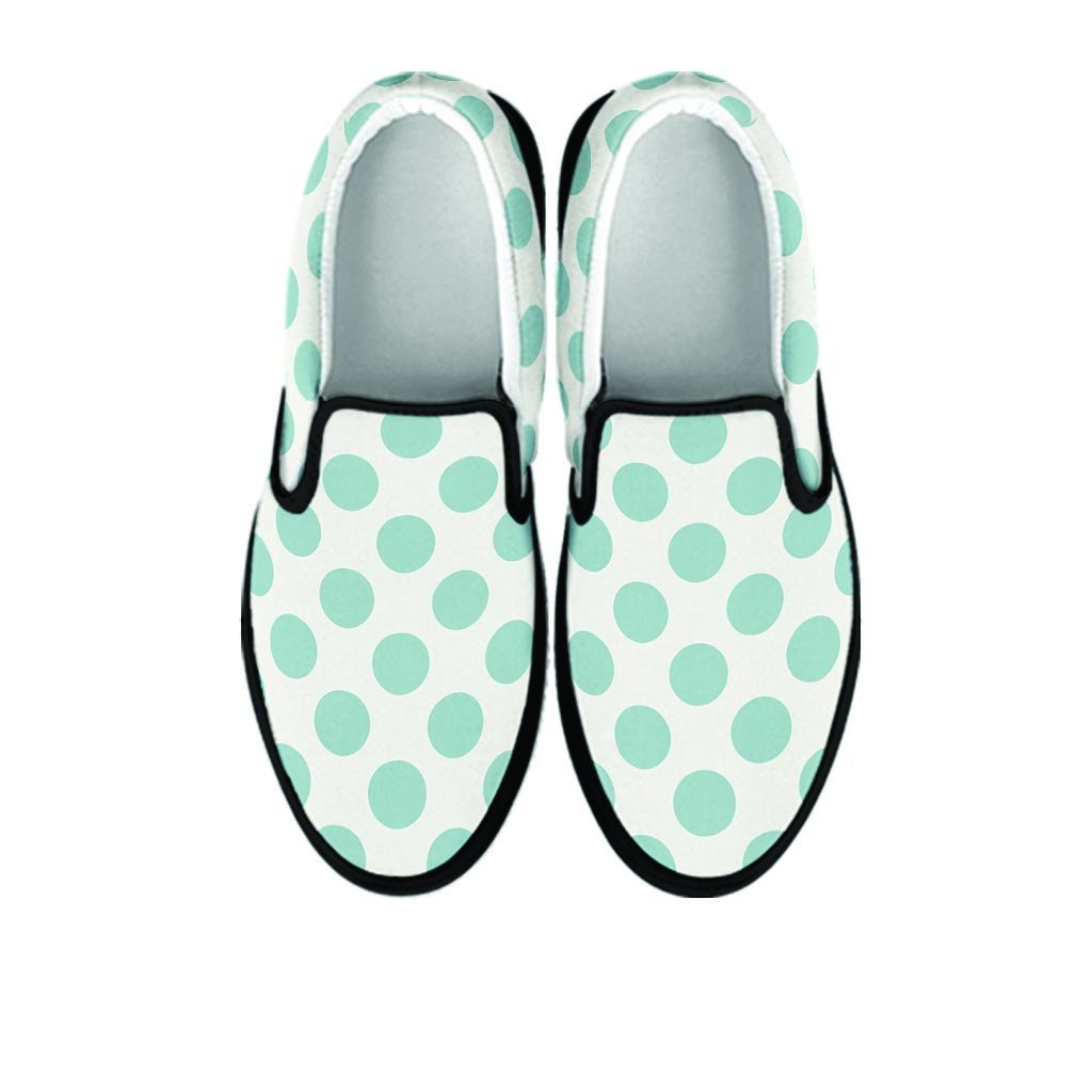 White and Teal Polka Dot Women's Slip On Sneakers-grizzshop