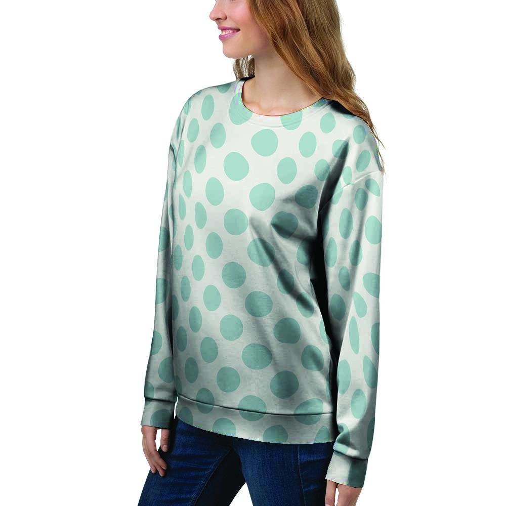 White and Teal Polka Dot Women's Sweatshirt-grizzshop