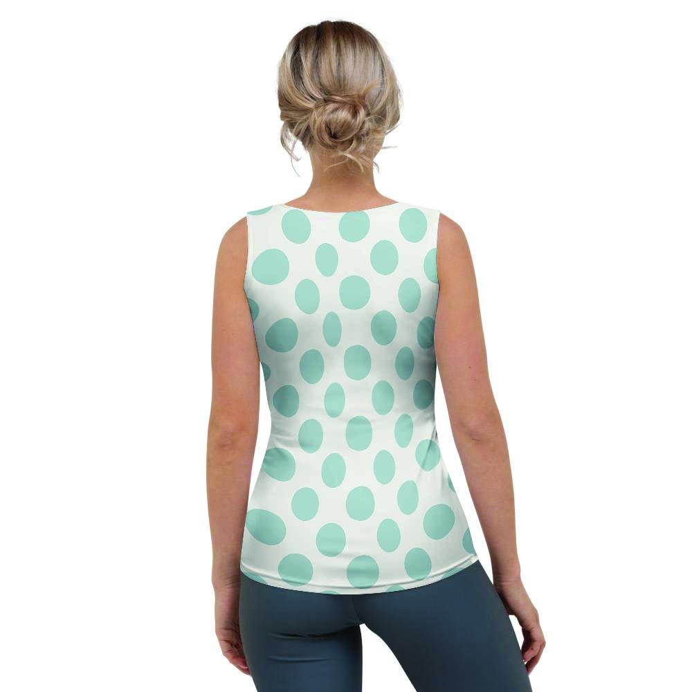 White and Teal Polka Dot Women's Tank Top-grizzshop