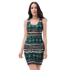 White and Turquoise Tribal Navajo Hand Drawn Bodycon Dress-grizzshop