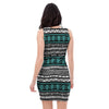 White and Turquoise Tribal Navajo Hand Drawn Bodycon Dress-grizzshop