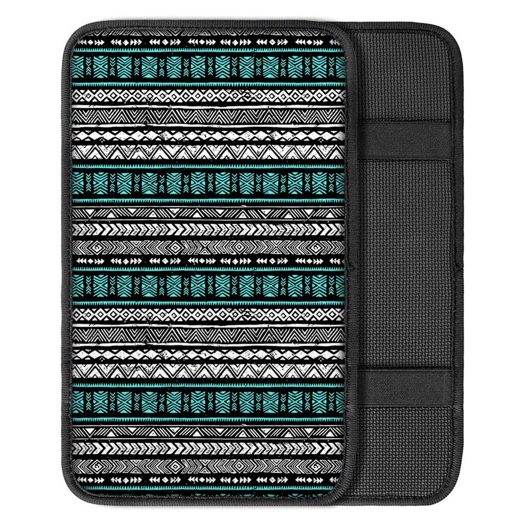 White and Turquoise Tribal Navajo Hand Drawn Car Console Cover-grizzshop