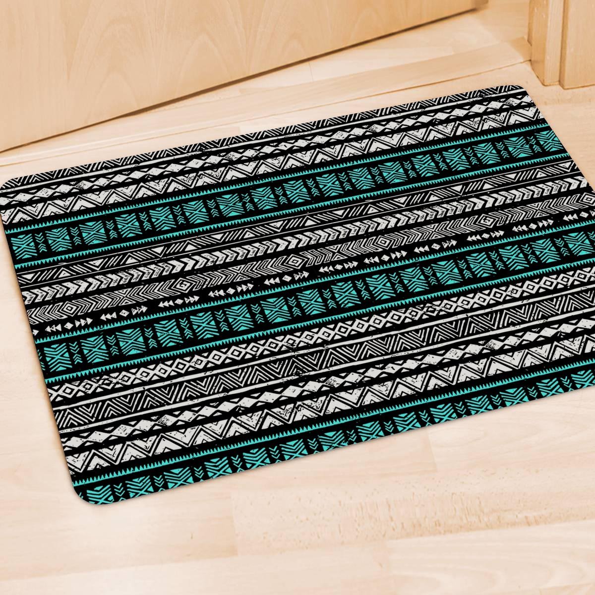 White and Turquoise Tribal Navajo Hand Drawn Door Mat-grizzshop