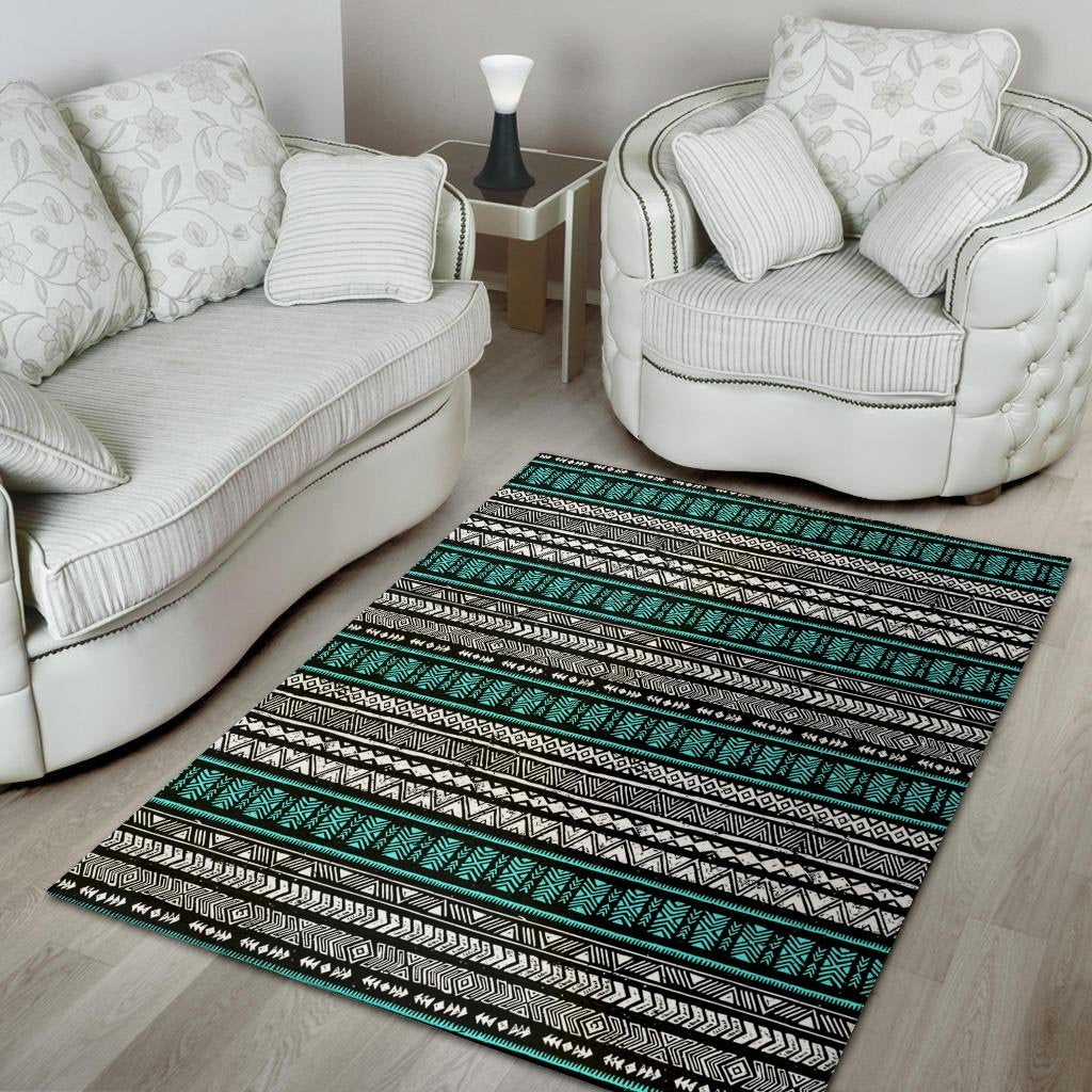 White and Turquoise Tribal Navajo Hand Drawn Floor Mat-grizzshop