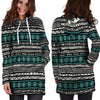 White and Turquoise Tribal Navajo Hand Drawn Hoodie Dress-grizzshop