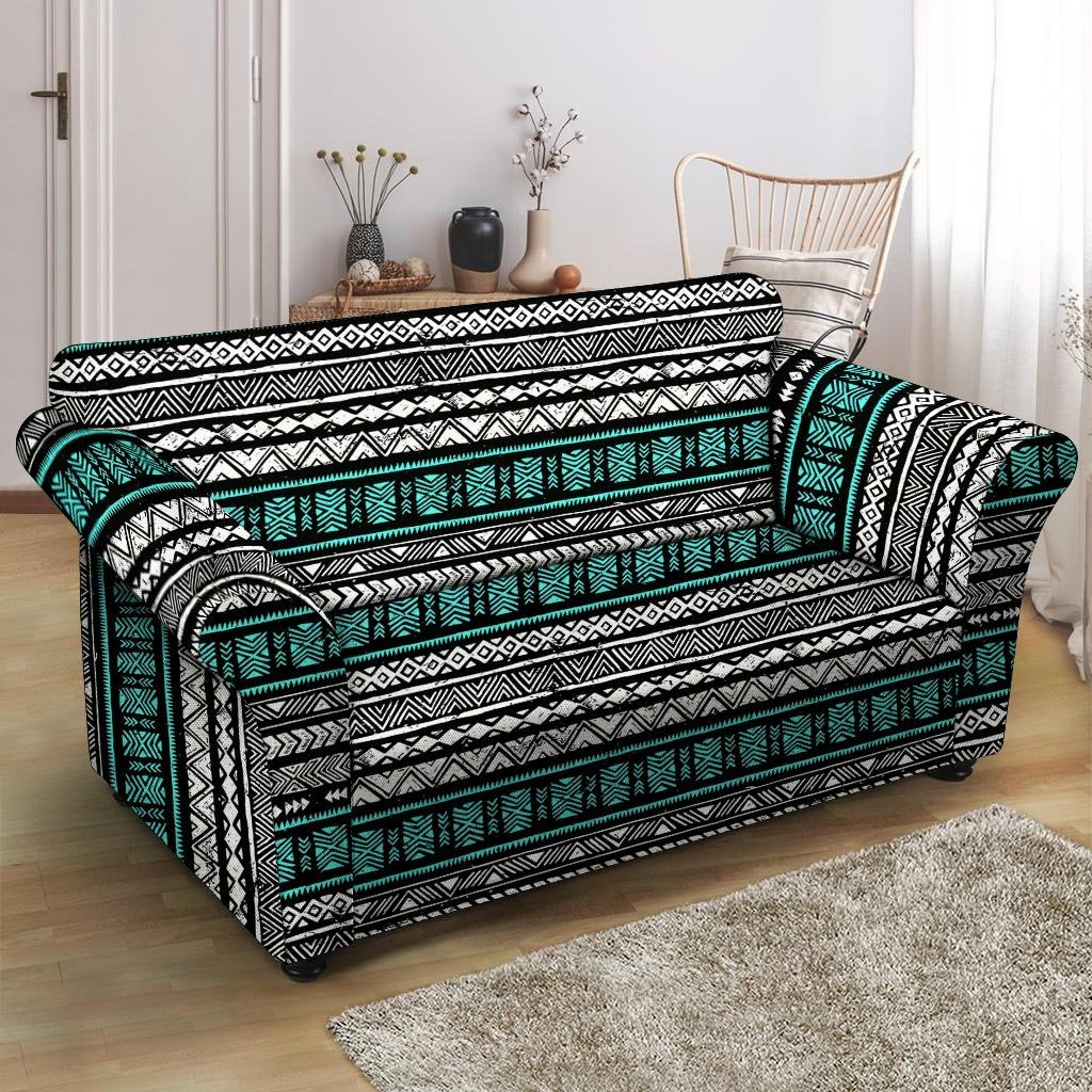 White and Turquoise Tribal Navajo Hand Drawn Loveseat Cover-grizzshop