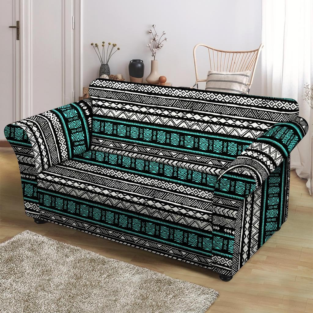 White and Turquoise Tribal Navajo Hand Drawn Loveseat Cover-grizzshop