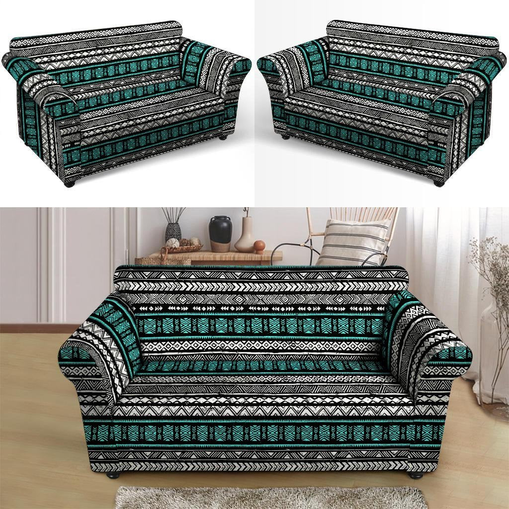 White and Turquoise Tribal Navajo Hand Drawn Loveseat Cover-grizzshop