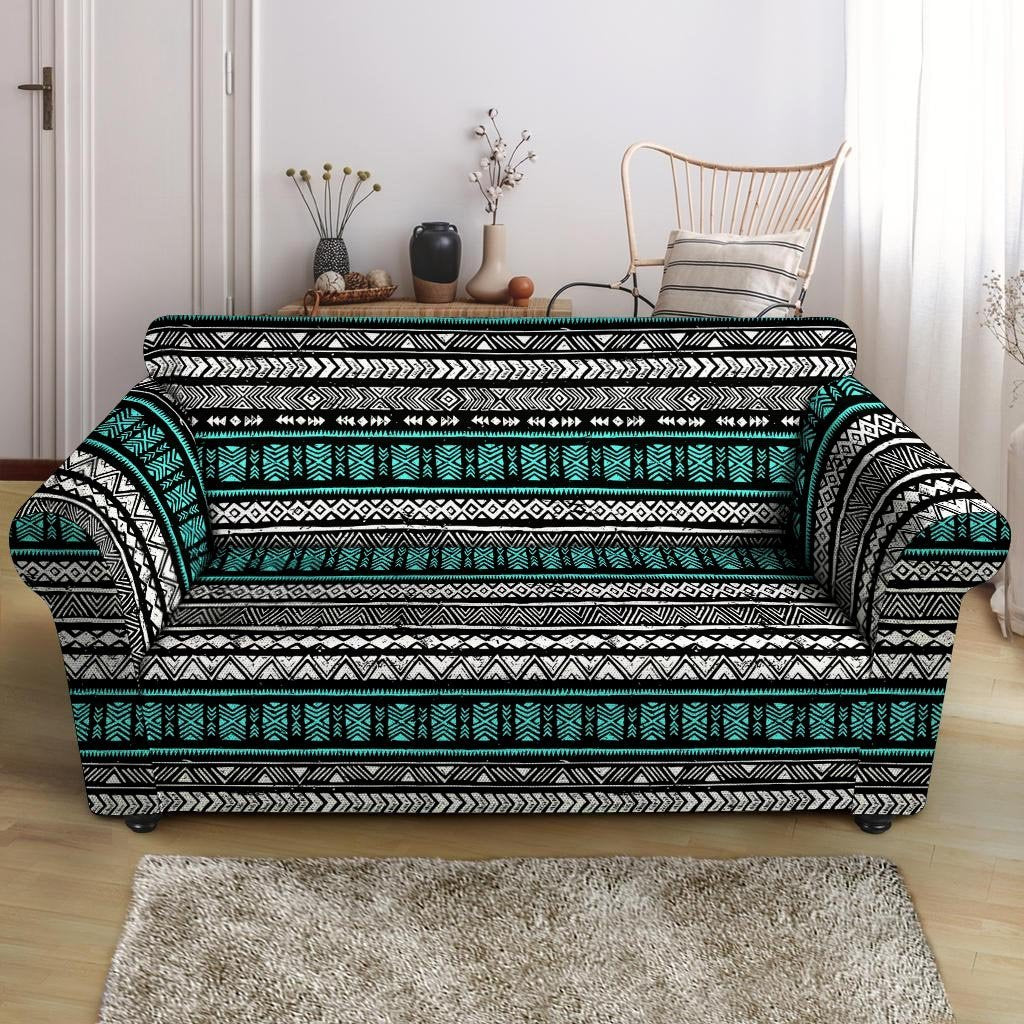 White and Turquoise Tribal Navajo Hand Drawn Loveseat Cover-grizzshop