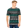 White and Turquoise Tribal Navajo Hand Drawn Men T Shirt-grizzshop
