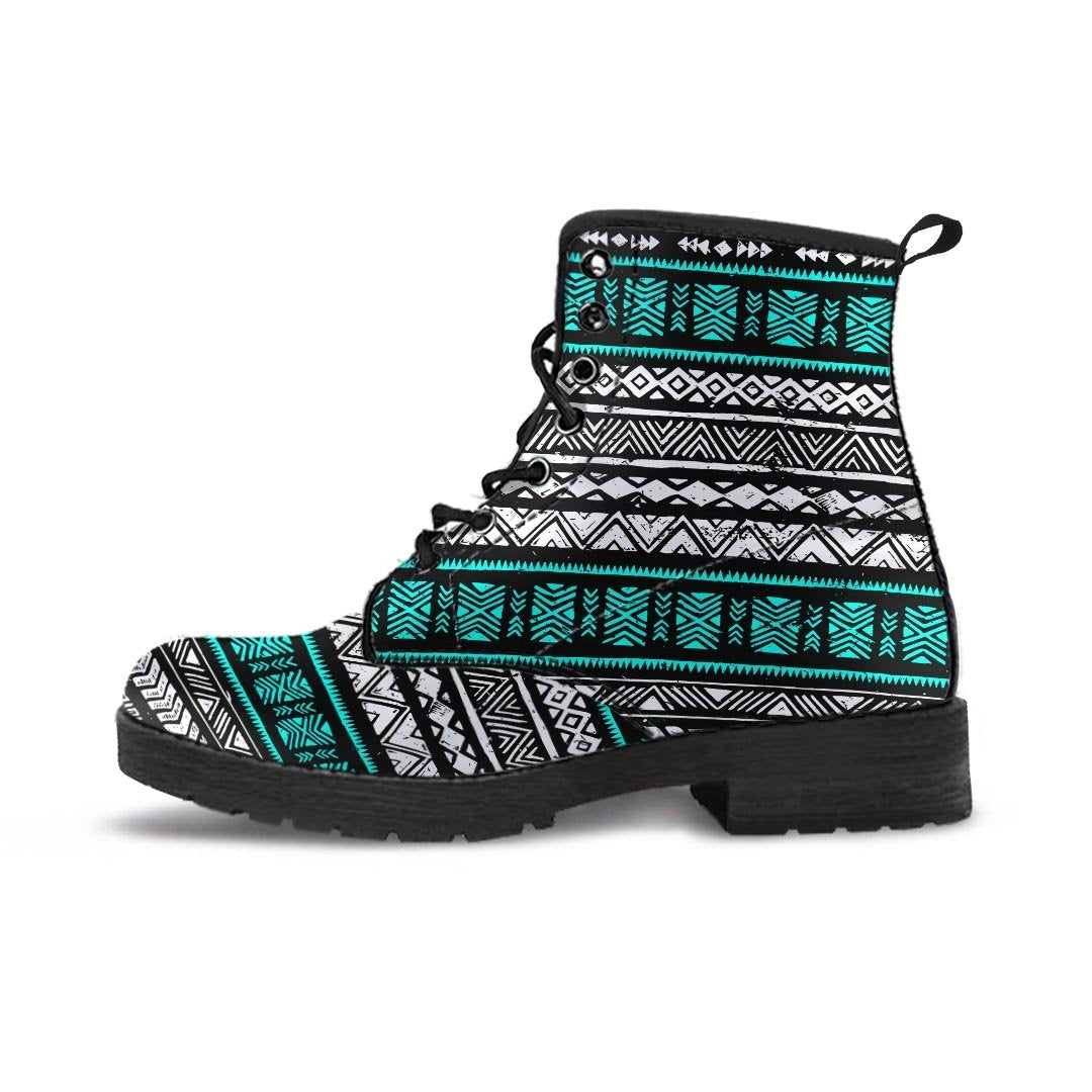 White and Turquoise Tribal Navajo Hand Drawn Men's Boots-grizzshop