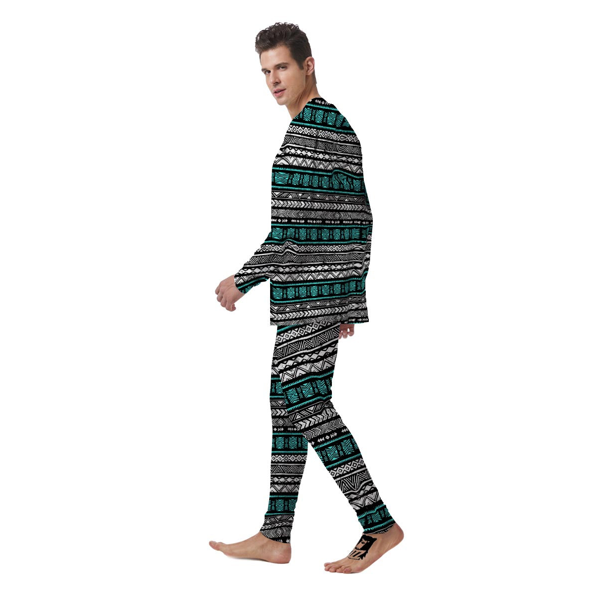 White and Turquoise Tribal Navajo Hand Drawn Men's Pajamas-grizzshop