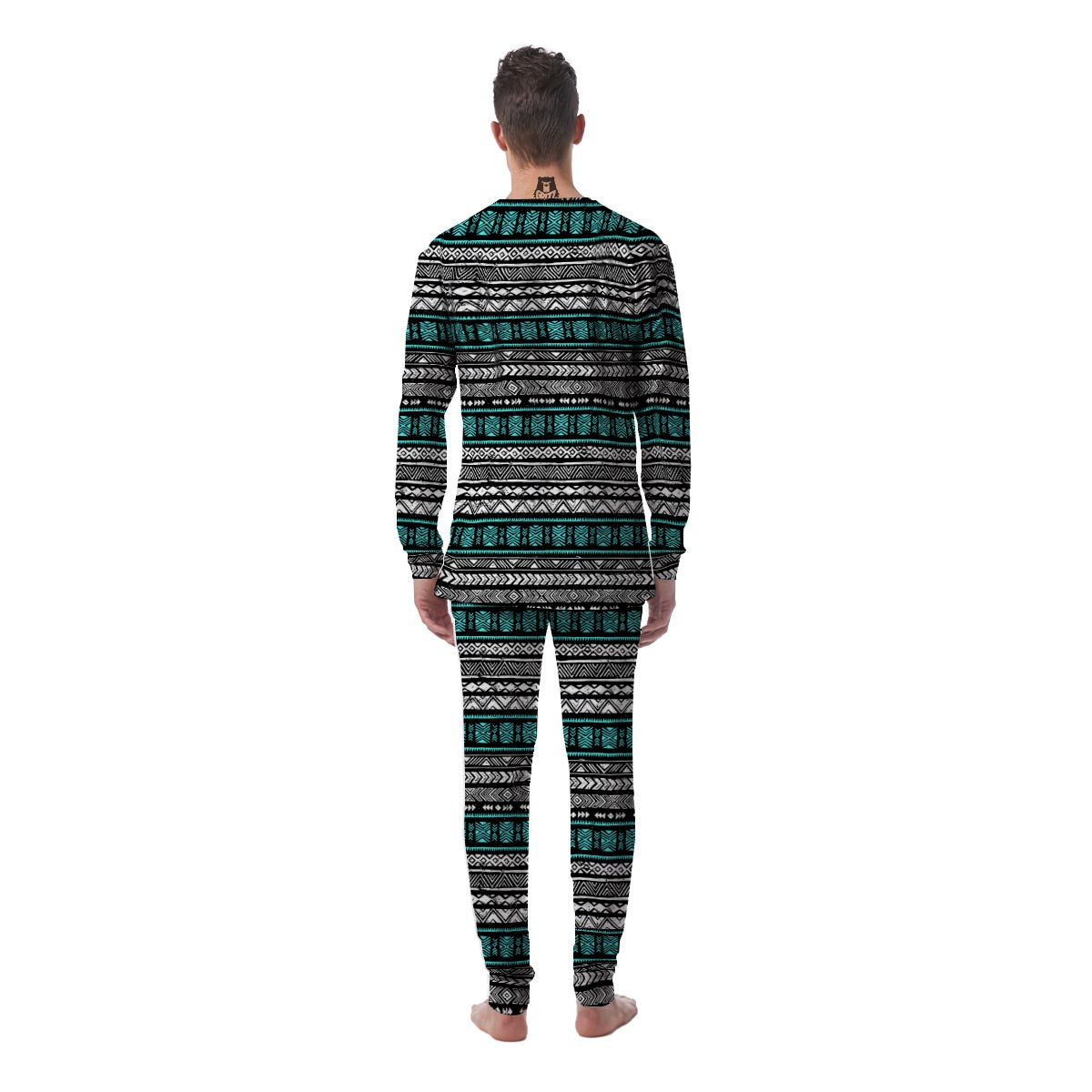 White and Turquoise Tribal Navajo Hand Drawn Men's Pajamas-grizzshop