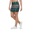 White and Turquoise Tribal Navajo Hand Drawn Mini Skirt-grizzshop