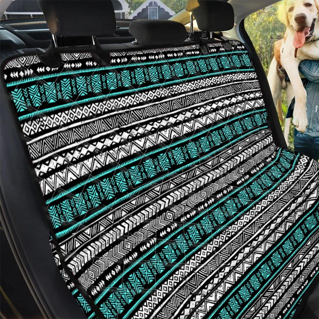 White and Turquoise Tribal Navajo Hand Drawn Pet Car Seat Cover-grizzshop