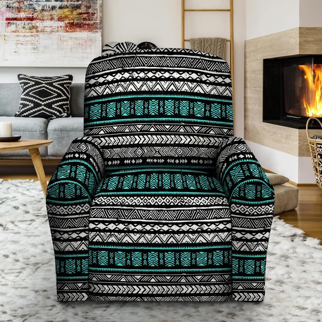 White and Turquoise Tribal Navajo Hand Drawn Recliner Cover-grizzshop