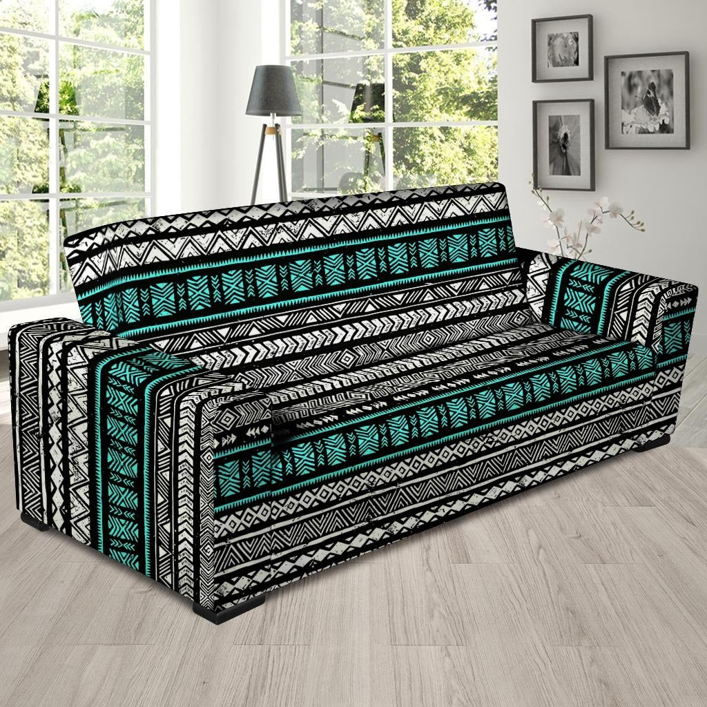 White and Turquoise Tribal Navajo Hand Drawn Sofa Cover-grizzshop