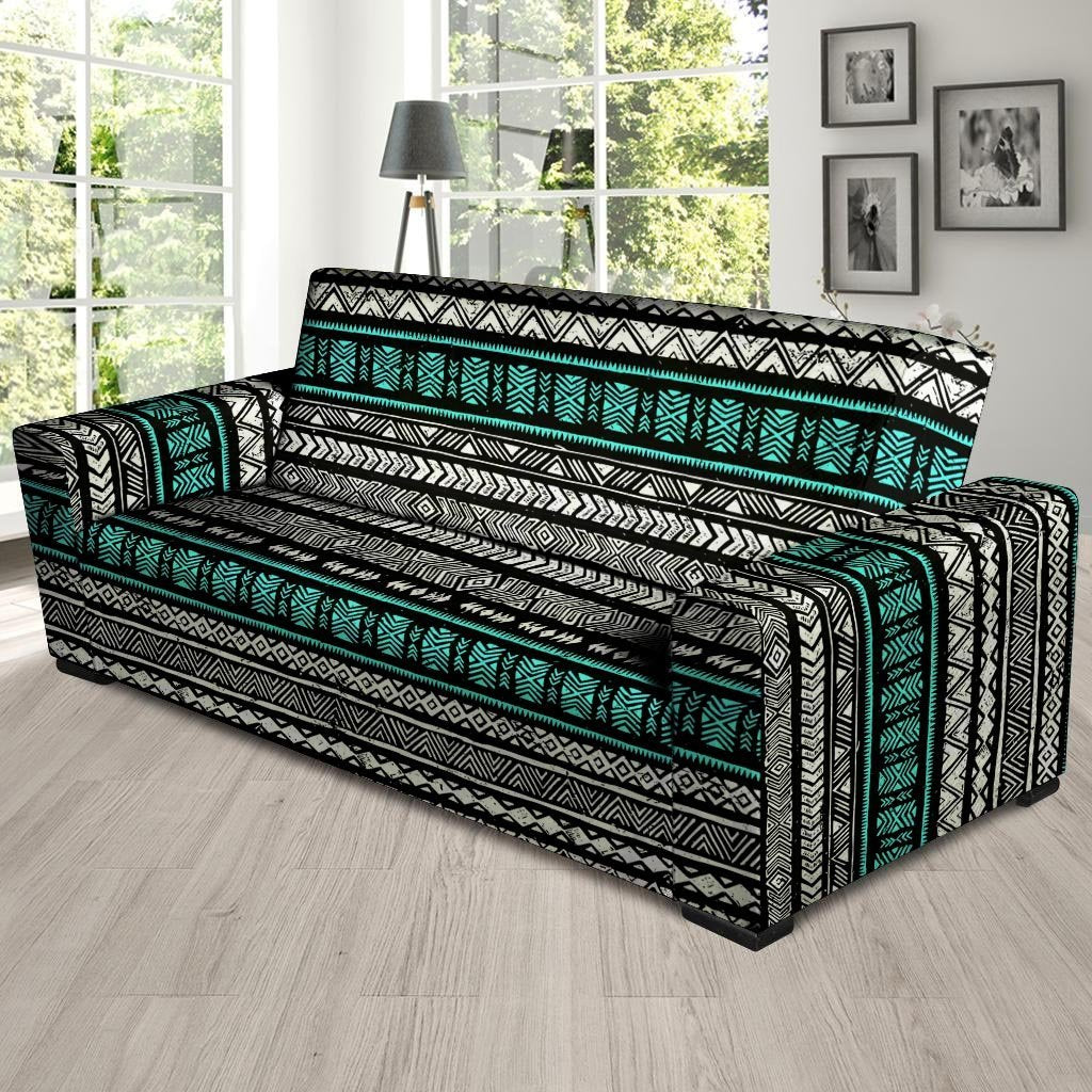 White and Turquoise Tribal Navajo Hand Drawn Sofa Cover-grizzshop