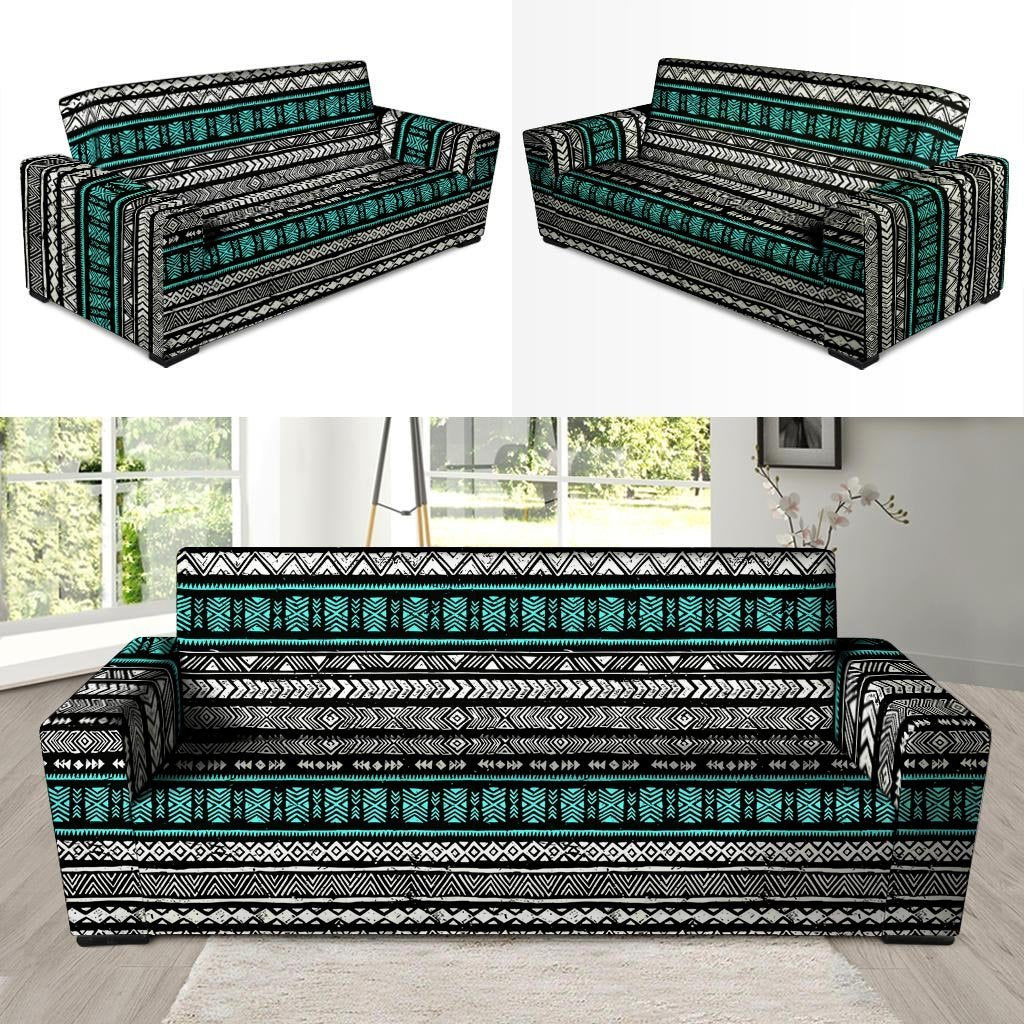 White and Turquoise Tribal Navajo Hand Drawn Sofa Cover-grizzshop