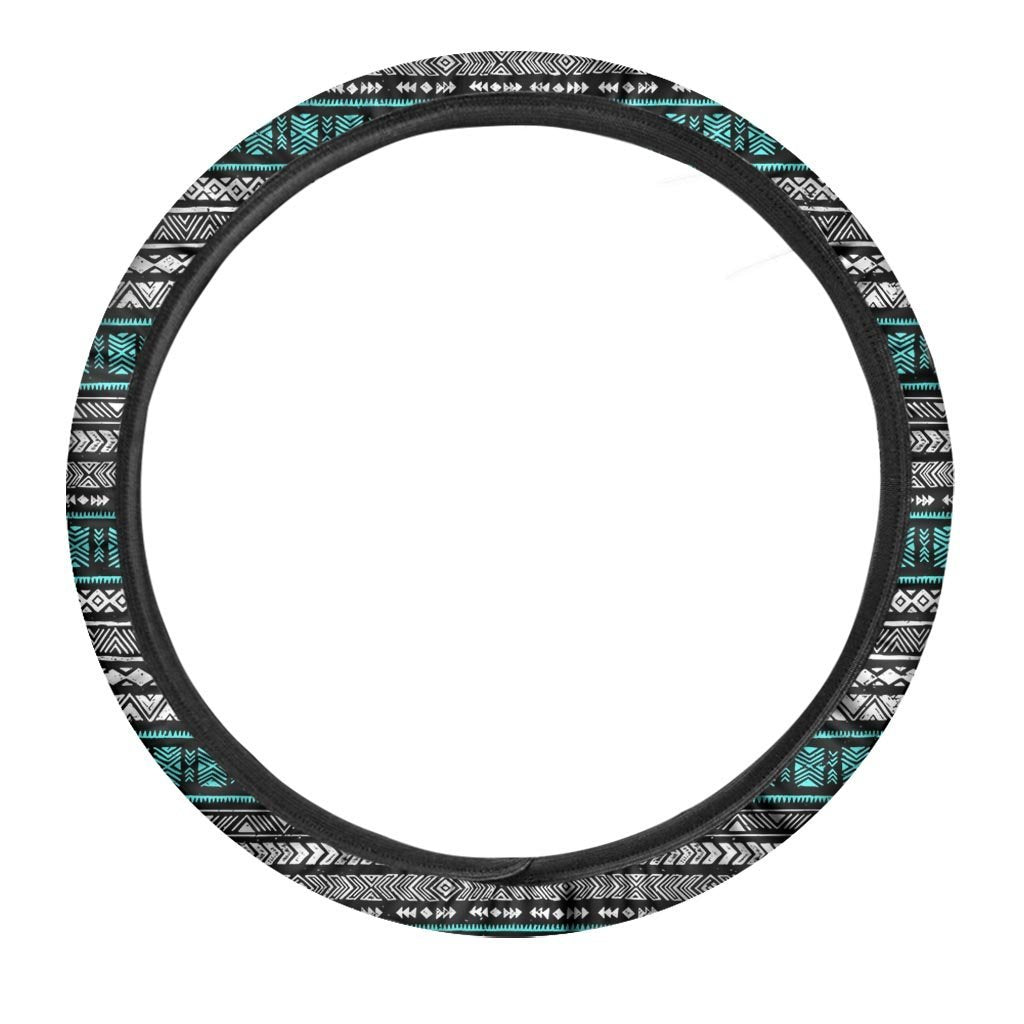 White and Turquoise Tribal Navajo Hand Drawn Steering Wheel Cover-grizzshop