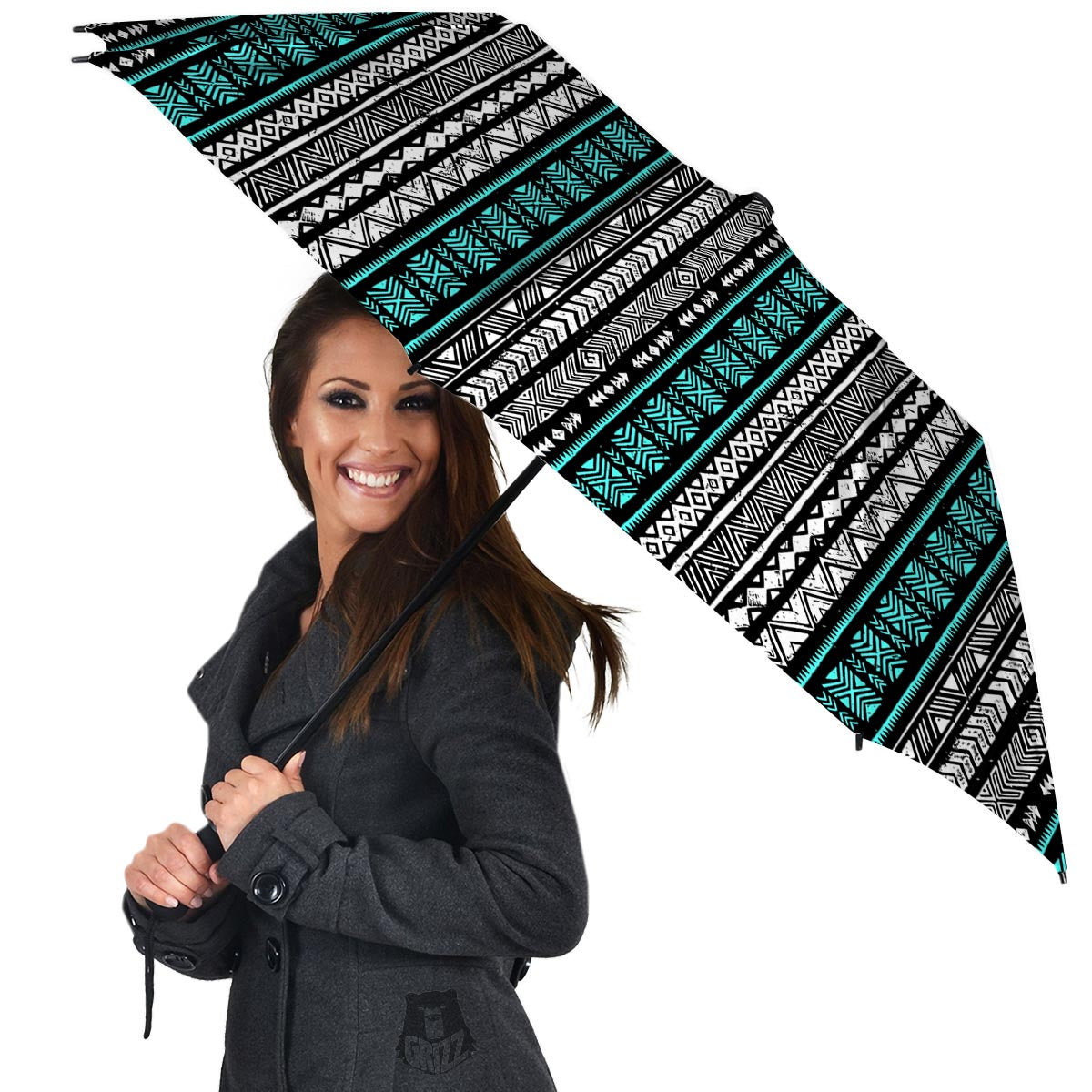 White and Turquoise Tribal Navajo Hand Drawn Umbrella-grizzshop