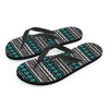 White and Turquoise Tribal Navajo Hand Drawn Women's Flip Flops-grizzshop