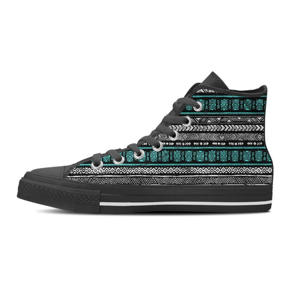 White and Turquoise Tribal Navajo Hand Drawn Women's High Top Shoes-grizzshop