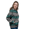 White and Turquoise Tribal Navajo Hand Drawn Women's Hoodie-grizzshop