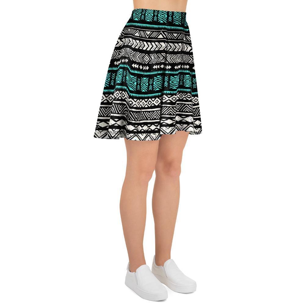 White and Turquoise Tribal Navajo Hand Drawn Women's Skirt-grizzshop