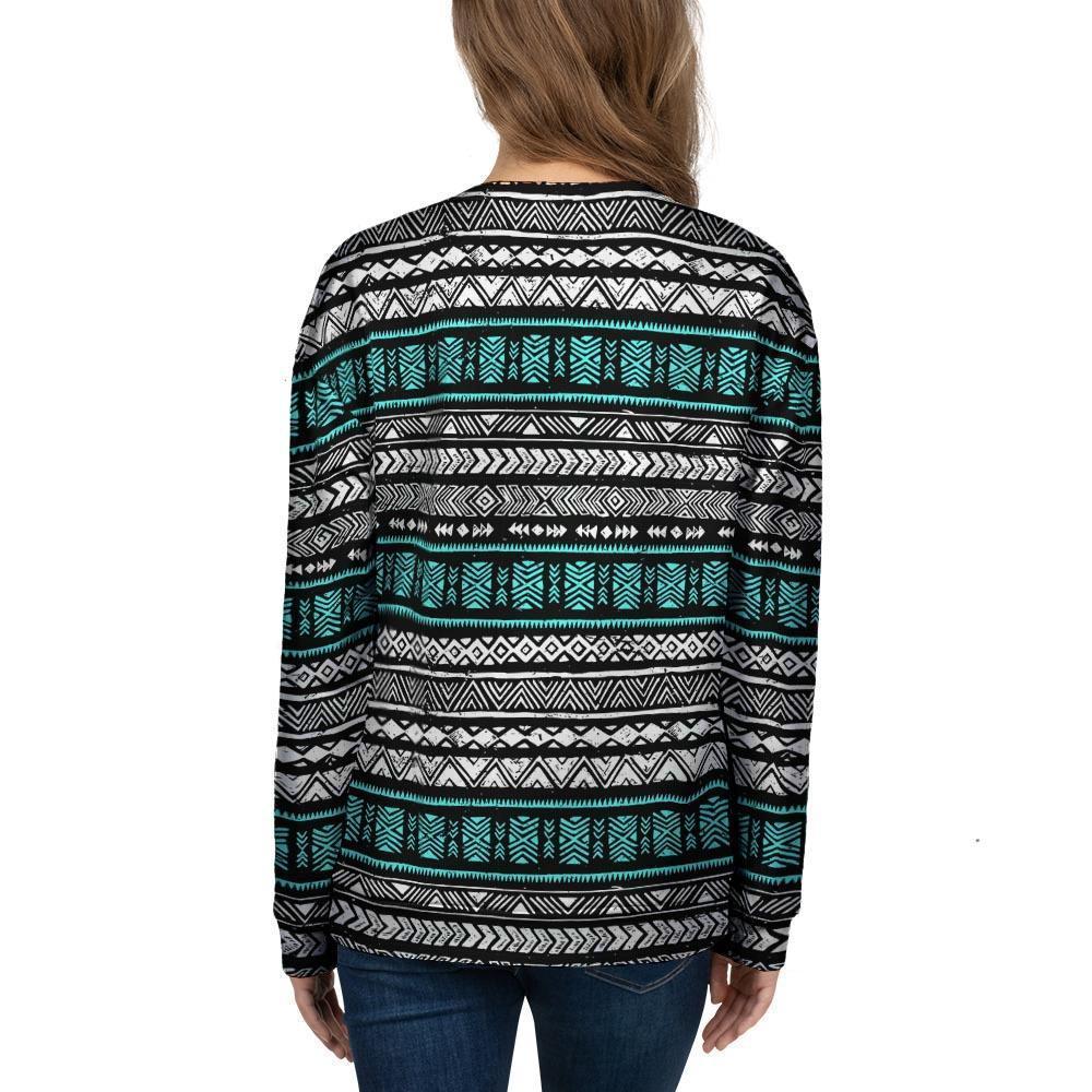 White and Turquoise Tribal Navajo Hand Drawn Women's Sweatshirt-grizzshop